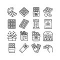 Black and white line of various chocolate bars and candy boxes Royalty Free Stock Photo