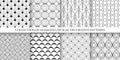 Collection of black and white ornamental seamless vector geometric patterns. Elegant endless art deco ornate backgrounds Royalty Free Stock Photo