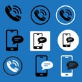 Collection of black and white phone and smartphone icons on blue background call icon Royalty Free Stock Photo