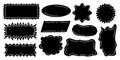 Collection of black and white speech bubbles and text frames for creative design. Hand drawn black label and speech bubble shapes Royalty Free Stock Photo