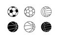 Sport balls set on white background. Vector icons. Football, basketball, volleyball Royalty Free Stock Photo