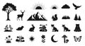 Nature and Wildlife Icon Set - Black and White Royalty Free Stock Photo