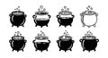 Collection of Black and White Witch Cauldrons with Bubbling Potions Royalty Free Stock Photo