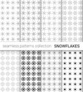Collection of black winter patterns with snowflakes. Royalty Free Stock Photo