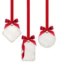 Collection of blank gift tags tied with red satin ribbon bows Royalty Free Stock Photo