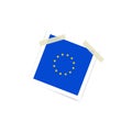 Collection of blank photo frames sticked with european flag on duct tape to white background. Template mockups for Royalty Free Stock Photo