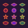Collection of blank shining red, purple and green retro light frames Royalty Free Stock Photo