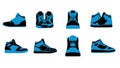 Collection of Blue and Black High-Top Sneakers - Vector Illustrations Royalty Free Stock Photo
