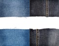 Collection of blue and black jeans fabric textures Royalty Free Stock Photo