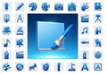 Collection of blue digital icons representing creative tools and media for software applications Royalty Free Stock Photo