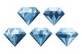 Collection of blue gemstones on a white background. Luxurious diamonds. Illustration.