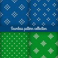 Collection of blue and green knitting seamless patterns with simple ornament for textile design. Save with the Clipping Mask