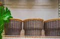 Collection of blue handmade rattan baskets. Handmade wicker basket Made from natural bamboo and rattan