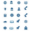 Collection of blue icons representing education science technology and learning concepts high quality Royalty Free Stock Photo