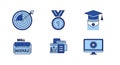 A collection of blue icons representing online learning and skill development tools Royalty Free Stock Photo