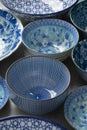 Collection of blue Japanese bowls Royalty Free Stock Photo