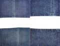 Collection of blue jeans fabric textures Royalty Free Stock Photo