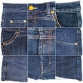 Collection of blue jeans fabric textures Royalty Free Stock Photo