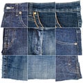 Collection of blue jeans fabric textures Royalty Free Stock Photo