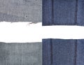 Collection of blue jeans fabric textures Royalty Free Stock Photo