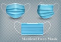 Collection of a blue medical face masks isolated on transparent background. To protect from infection Royalty Free Stock Photo