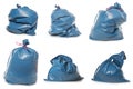 Collection of Blue Rubbish Bags on white Royalty Free Stock Photo