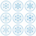 Blue Snowflake Sticker Vector Illustration Set on White