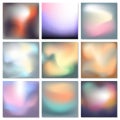 Collection of blurred soft pastel different natures color palette smooth wavy gradient flow textures backgrounds