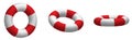 Collection of boat lifebuoys in realistic look. Rescue of drowning in the open sea. Red white vector in various view