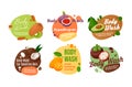 Collection body wash stickers with place for text vector flat set of skin care cosmetics label