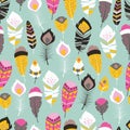 Seamless pattern with boho vintage tribal ethnic colorful vibrant feathers Royalty Free Stock Photo