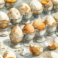 A Collection of Boiled Eggs in Elegant Egg Cups Ready for Breakfast Royalty Free Stock Photo
