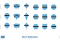 Collection of the Botswana flag in different shapes and with three different effects