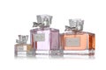 Collection from bottles of perfume Miss Dior on white background. Christian Dior