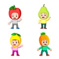 The collection of the boy children using the fruits costume with different posing Royalty Free Stock Photo