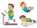 The collection of the boy doing the different sports Royalty Free Stock Photo