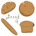 Collection of bread illustrations. Idea for decors, logo, icons, food themes. Ready-made isolated vector artworks.