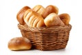Collection of Bread Rolls in a Basket on a White Background Showcasing Detail and Quality in High Resolution Royalty Free Stock Photo