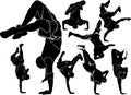 collection breakdance break dance. Silhouettes breakdancer on a