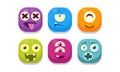 Collection of bright buttons emoticons with different emotions, emoji monsters vector Illustration
