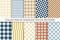 Collection of bright color seamless geometric patterns. Simple fabric textures - repeatable retro backgrounds. Vintage Royalty Free Stock Photo