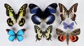 Collection of bright colorful butterflies isolated on white background. beautiful butterflies. Royalty Free Stock Photo