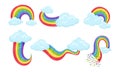 Collection of Bright Colorful Rainbows of Different Shapes with Clouds Vector Illustration Royalty Free Stock Photo