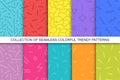 Collection of bright colorful seamless patterns - memphis design. Trendy vibrant vector backgrounds. Fashion retro style Royalty Free Stock Photo