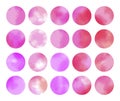 Collection of bright pink watercolor circles