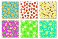 Collection of bright seamless fruits patterns - hand drawn design. Repeatable multicolor summer backgrounds. Vibrant Royalty Free Stock Photo