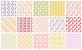 Collection of bright vector decorative seamless geometric fabric patterns. Textile color endless textures. Abstract Royalty Free Stock Photo