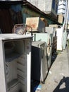 collection of broken and old refrigerators. Royalty Free Stock Photo