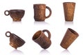 Collection of brown coffee cup made from palm wood. Studio shot Royalty Free Stock Photo