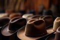 Collection brown cowboy hats. Generate ai